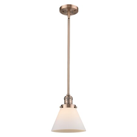 Innovations Lighting 1 Light Large Cone 8In. Antique Copper Mini Pendant With Matte White Cased Glass, 507943 201S-AC-G41